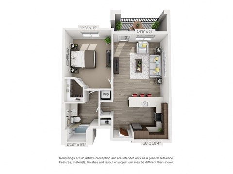 Floor plan for 1 bed, 1 bath, 812 sqft